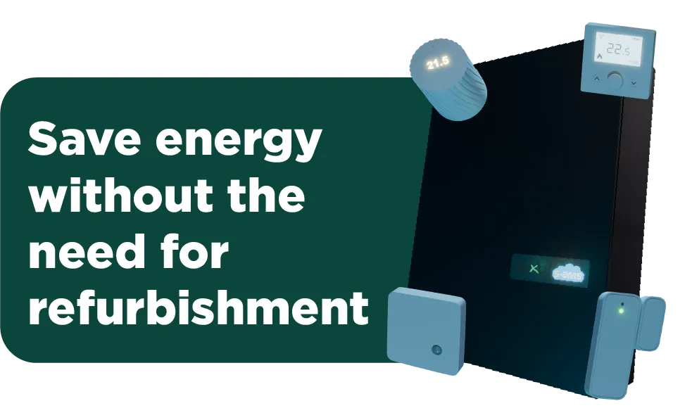 Smart energy-saving devices with the message 'Save energy without the need for refurbishment