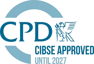 CPD logo showing CIBSE Approved status until 2027, with torch-bearing eagle symbol
